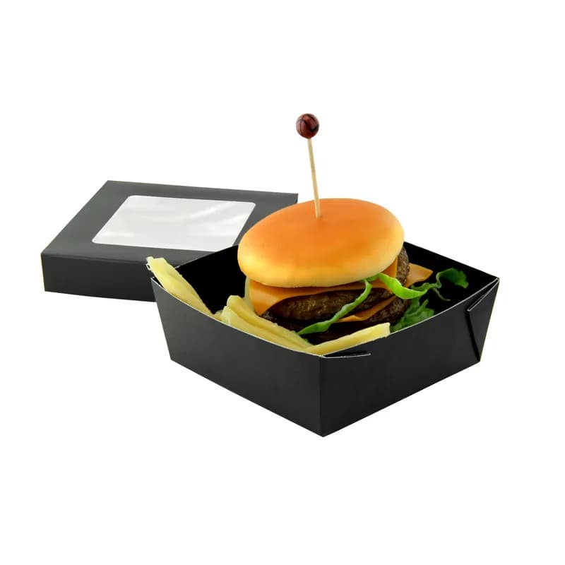 Bakery Box With PET Lid 24 OZ 5.3X5.3X2 IN Corrugated Cardboard Black 25 Count/Pack 4 Packs/Case 100 Count/Case