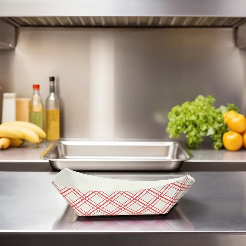 Food Tray 0.5 LB Paper Red Plaid 1000/Case