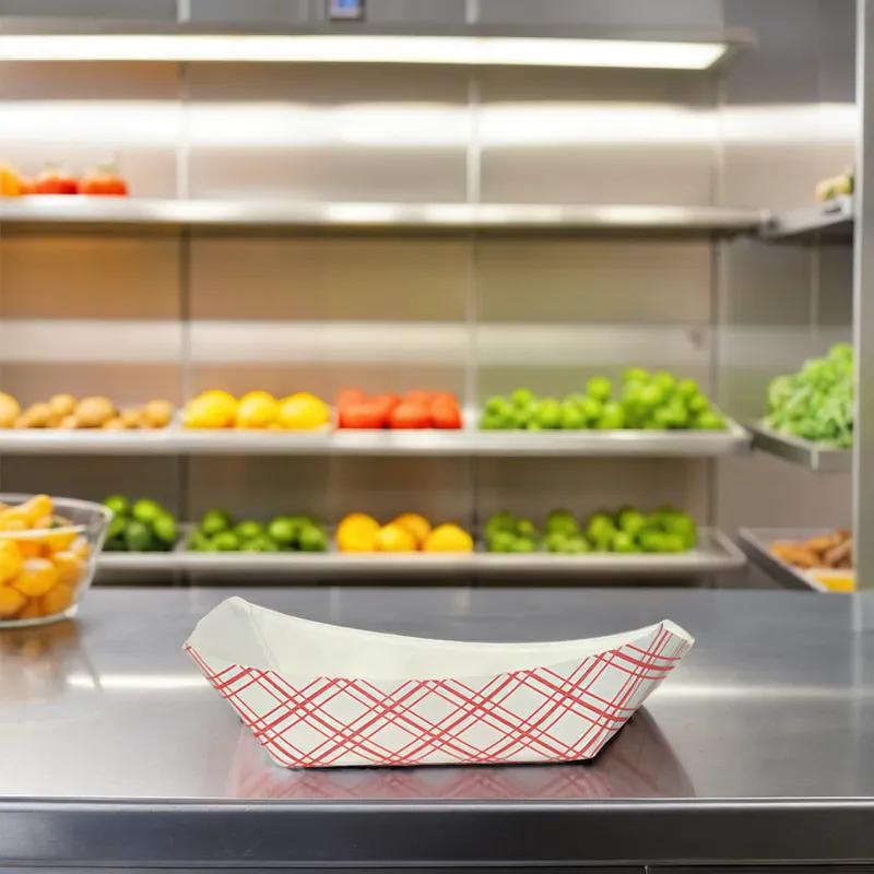 Food Tray 0.5 LB Paper Red Plaid 1000/Case