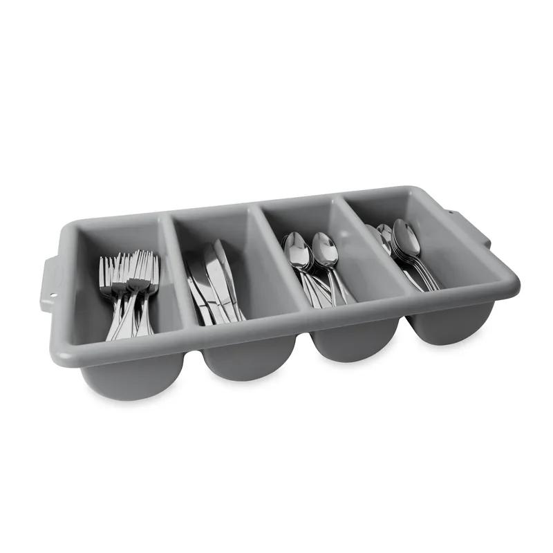 Cutlery Bin 21.25X11.50X3.75 IN 4 Compartment HDPE Gray Dishwasher Safe 1/Each