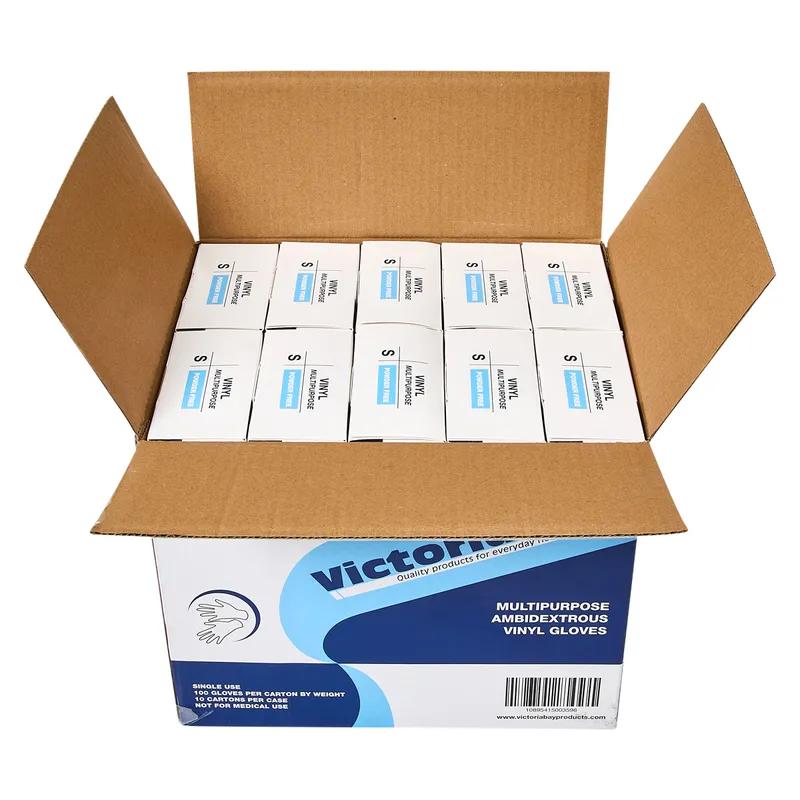 Victoria Bay Gloves Small (SM) Clear Vinyl Disposable Powder-Free 100 Count/Pack 10 Packs/Case 1000 Count/Case