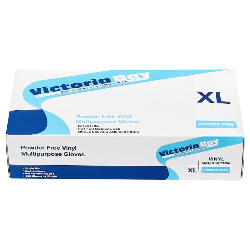 Victoria Bay Gloves XL Clear Vinyl Disposable Powder-Free 100 Count/Pack 10 Packs/Case 1000 Count/Case