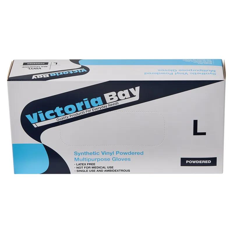 Victoria Bay Gloves Large (LG) Clear Vinyl Disposable Powdered 100 Count/Pack 10 Packs/Case 1000 Count/Case