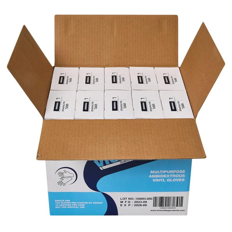 Victoria Bay Gloves Large (LG) Clear Vinyl Disposable Powdered 100 Count/Pack 10 Packs/Case 1000 Count/Case