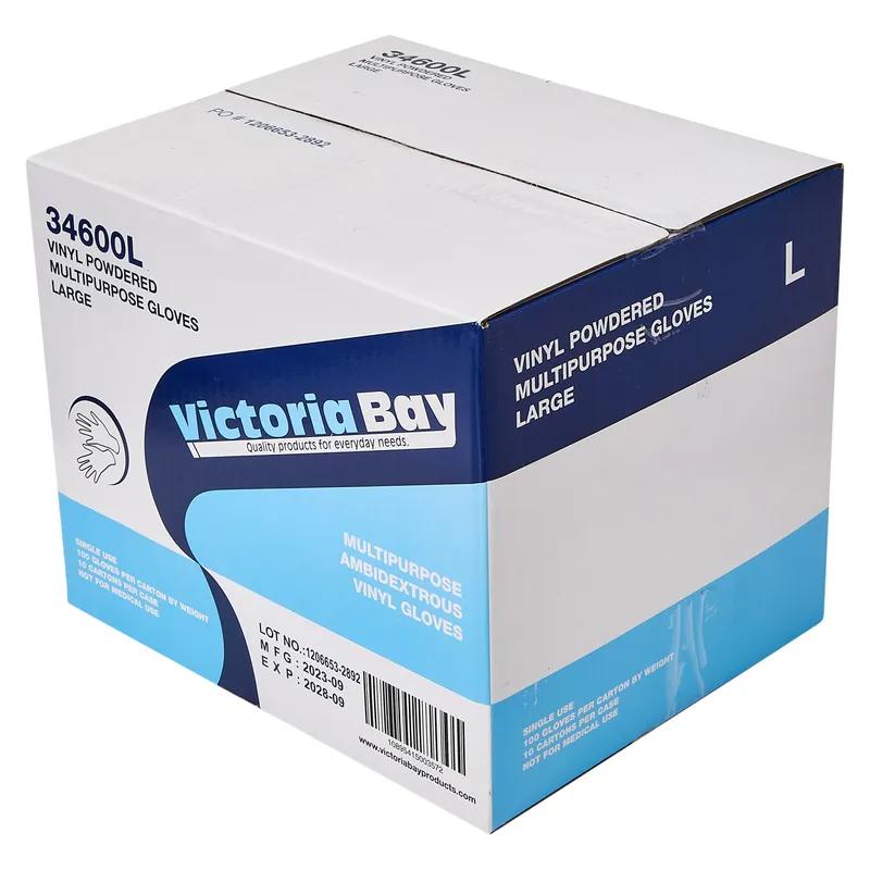 Victoria Bay Gloves Large (LG) Clear Vinyl Disposable Powdered 100 Count/Pack 10 Packs/Case 1000 Count/Case