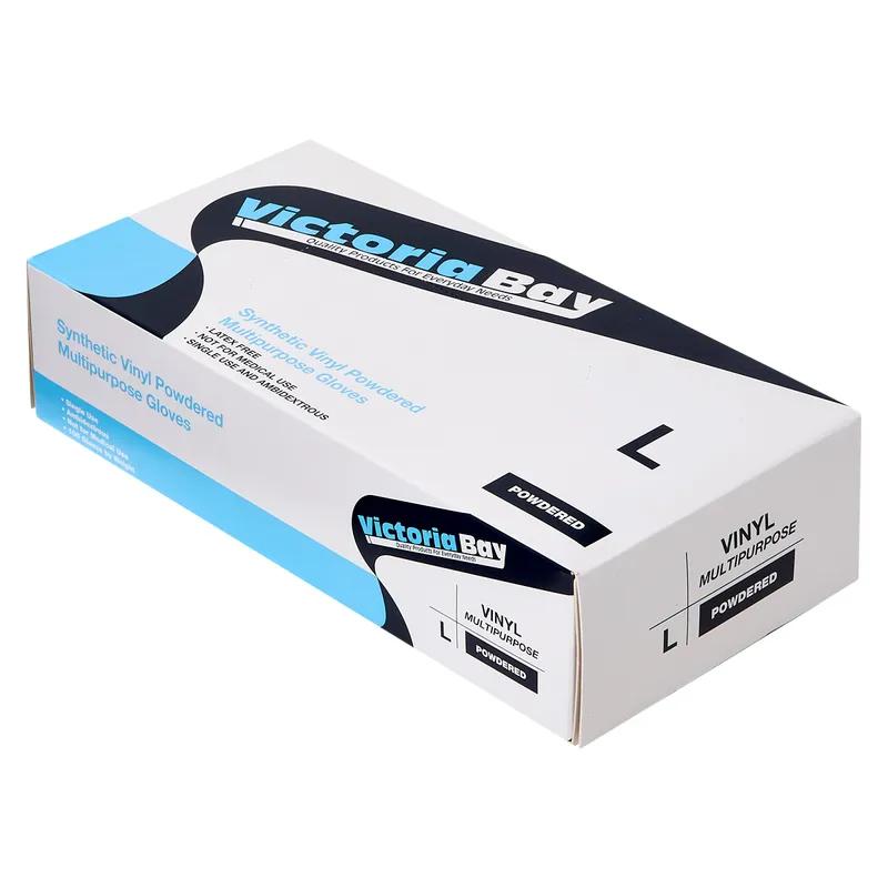 Victoria Bay Gloves Large (LG) Clear Vinyl Disposable Powdered 100 Count/Pack 10 Packs/Case 1000 Count/Case