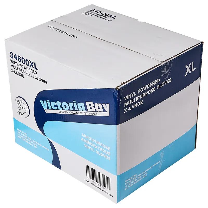 Victoria Bay Gloves XL Clear Vinyl Disposable Powdered 100 Count/Pack 10 Packs/Case 1000 Count/Case
