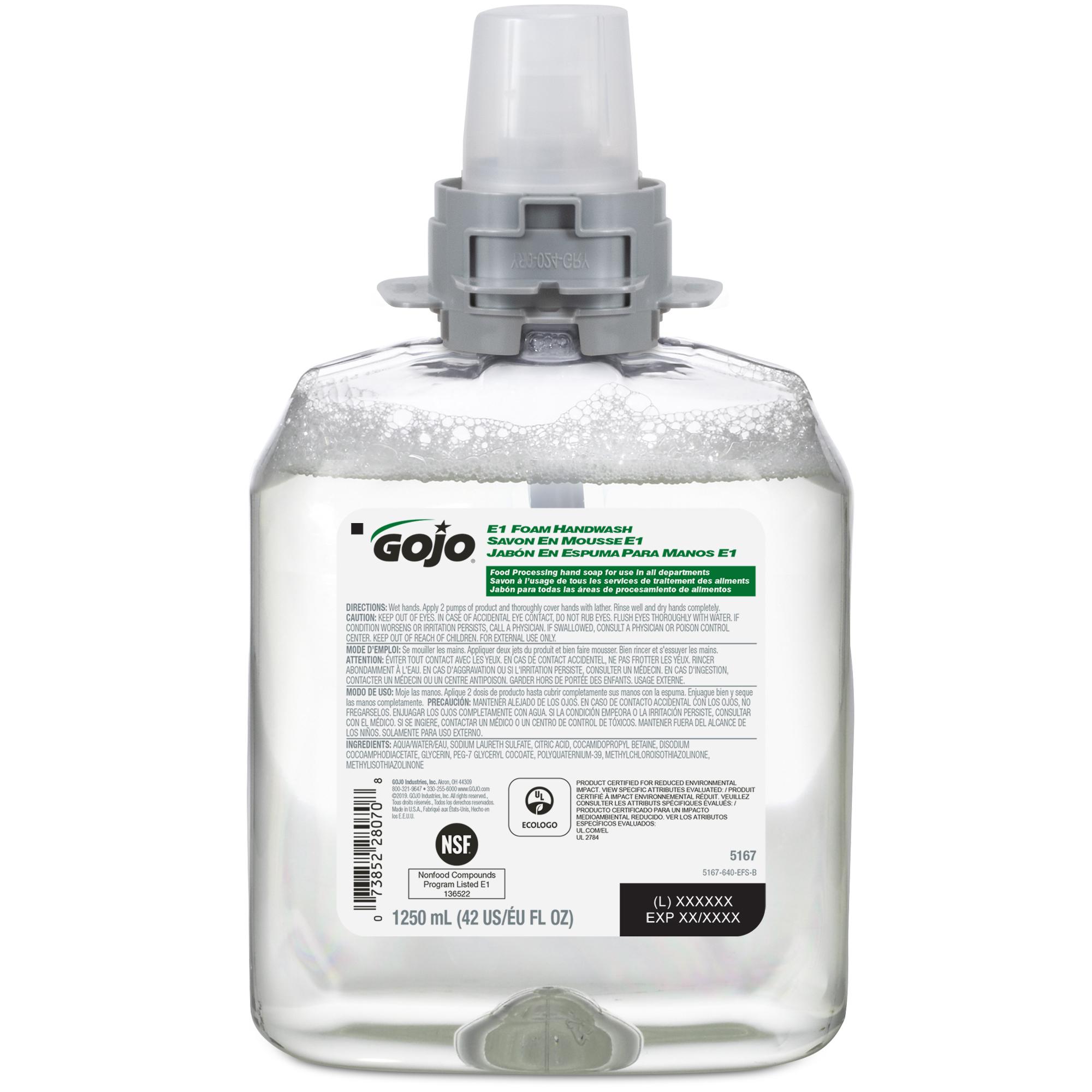 GOJO® E1 Hand Soap 1250 mL 4.94X3.89X8.48 IN Fragrance Free Foaming For FMX-12 4/Case