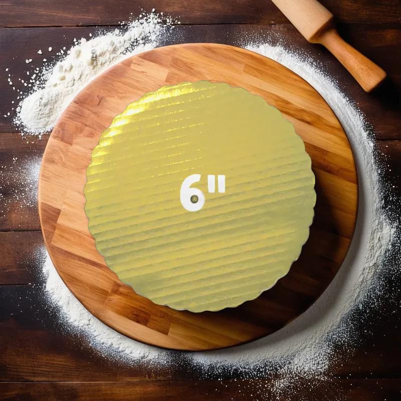 Cake Circle 6 IN Paperboard Gold Scalloped Metallic 200/Case