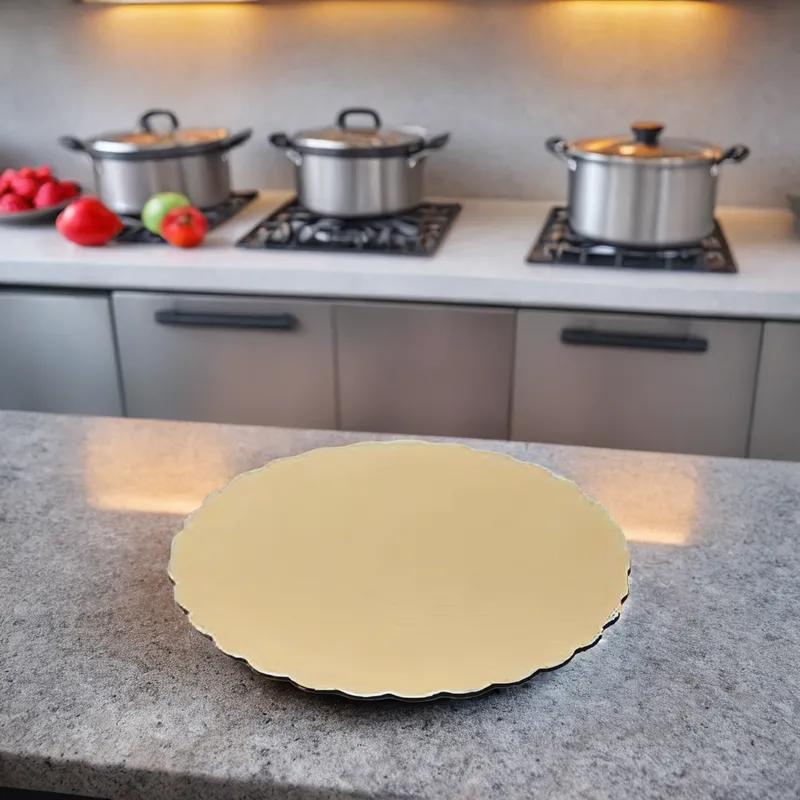 Cake Circle 8 IN Foil-Lined Paper Gold Round Scalloped 200/Case