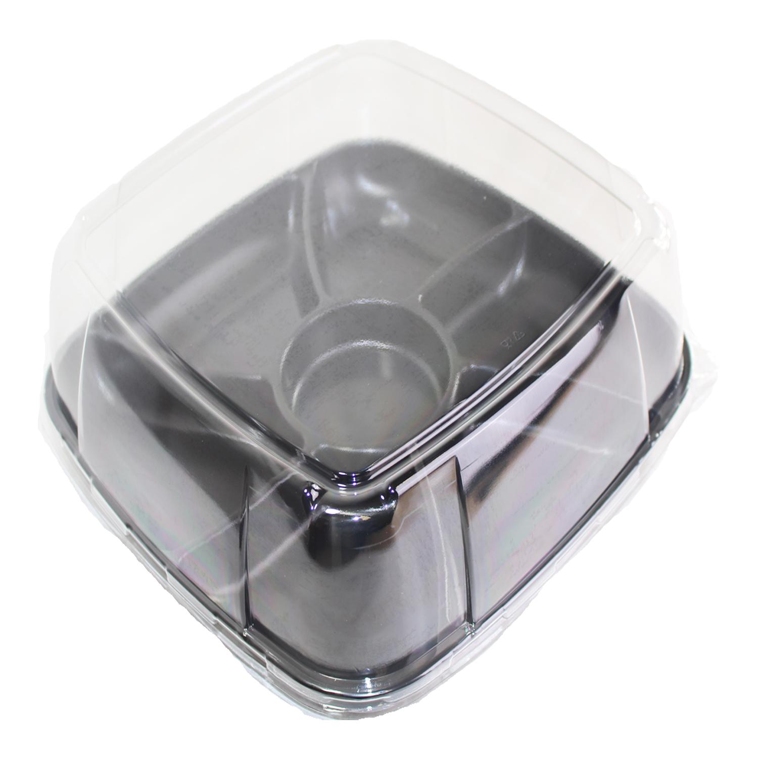 Take-Out Container Base & Lid Combo With Dome Lid 14X14X1.63 IN PP PET Black Square 25/Case