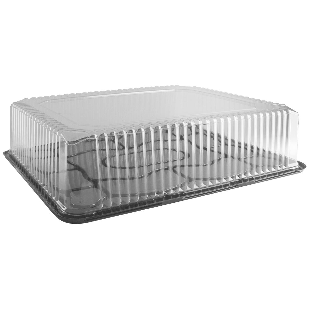 Cake Container & Lid Combo With Dome Lid 1/2 Size 20.25X15.18X4.75 IN PET Clear Black Fluted 30/Case