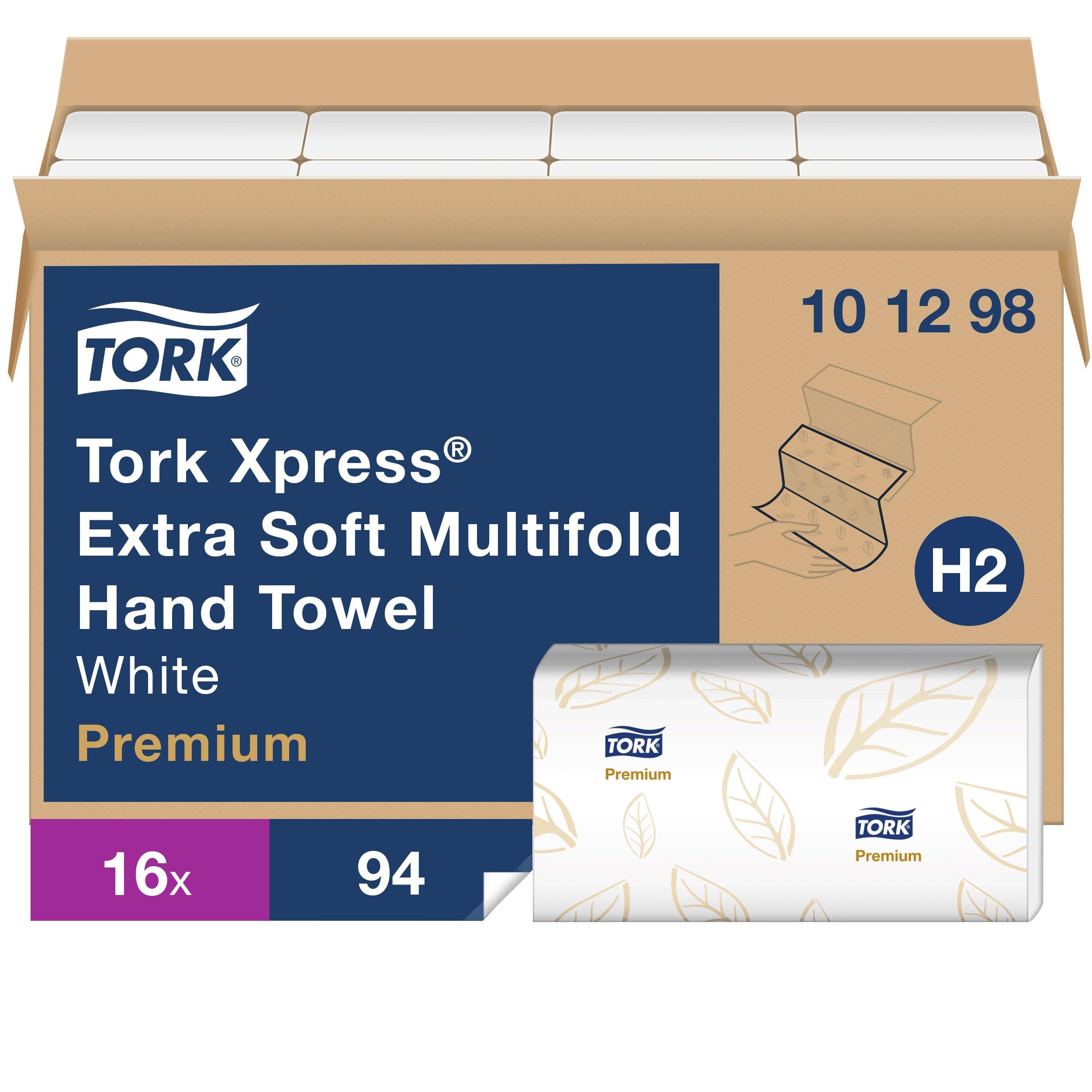 Tork Xpress Folded Paper Towel H2 12.8X9.125 IN White Multifold M Embossed Premium 4-Panel 94 Sheets/Pack 16 Packs/Case