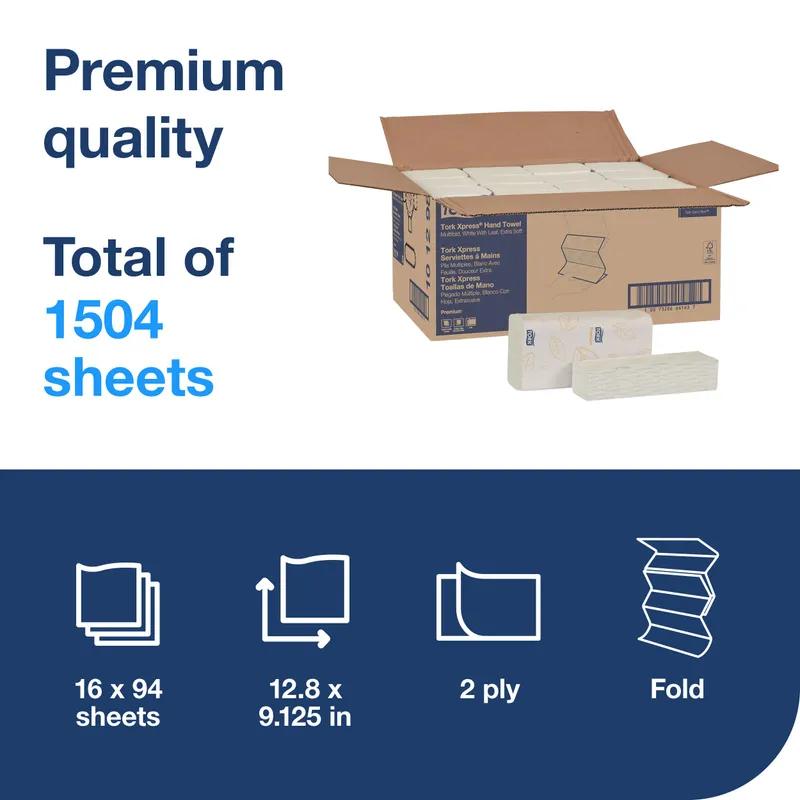 Tork Xpress Folded Paper Towel H2 12.8X9.125 IN White Multifold M Embossed Premium 4-Panel 94 Sheets/Pack 16 Packs/Case