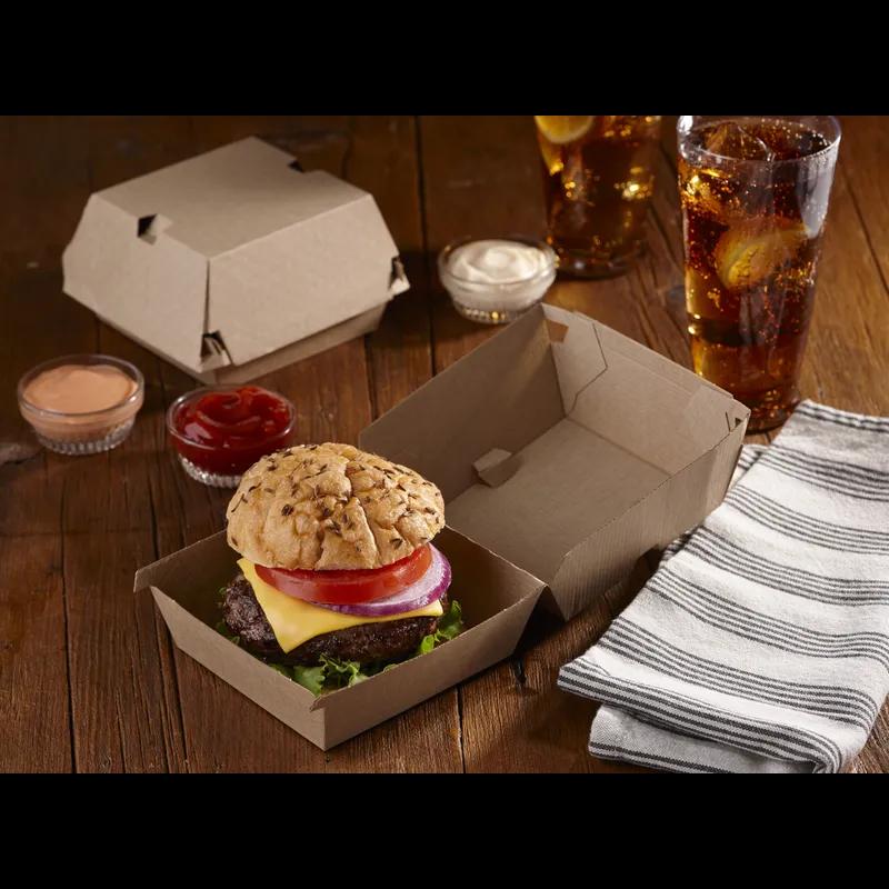 Take-Out Box Hinged With Dome Lid 5X4.63X3 IN Corrugated Paperboard Kraft Square Fluted 400/Case