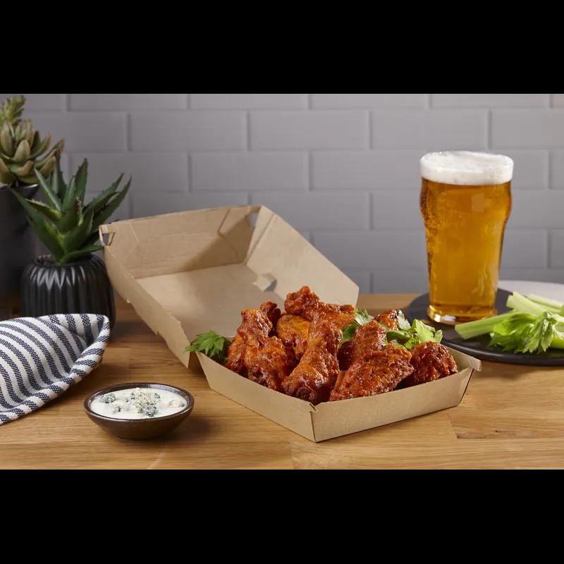 Take-Out Box Hinged With Dome Lid 5.5X5.5X3 IN Corrugated Paperboard Kraft Square Fluted 200/Case