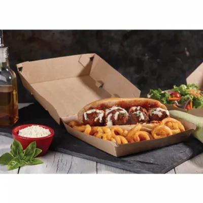 Take-Out Box Hinged With Dome Lid 6.5X6.5X2.5 IN Corrugated Paperboard Kraft Square Fluted 200/Case