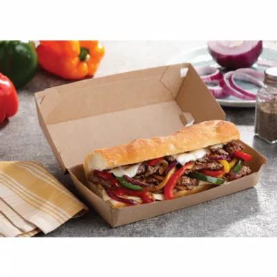Take-Out Box Hinged With Dome Lid Small (SM) 7.8X3.3X3 IN Corrugated Paperboard Kraft Rectangle Fluted 420/Case