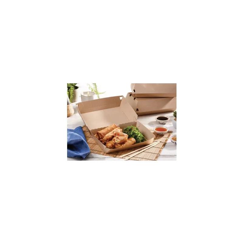 Take-Out Box Hinged With Dome Lid Medium (MED) 8X6X3 IN Corrugated Paperboard Kraft Rectangle Fluted 190/Case