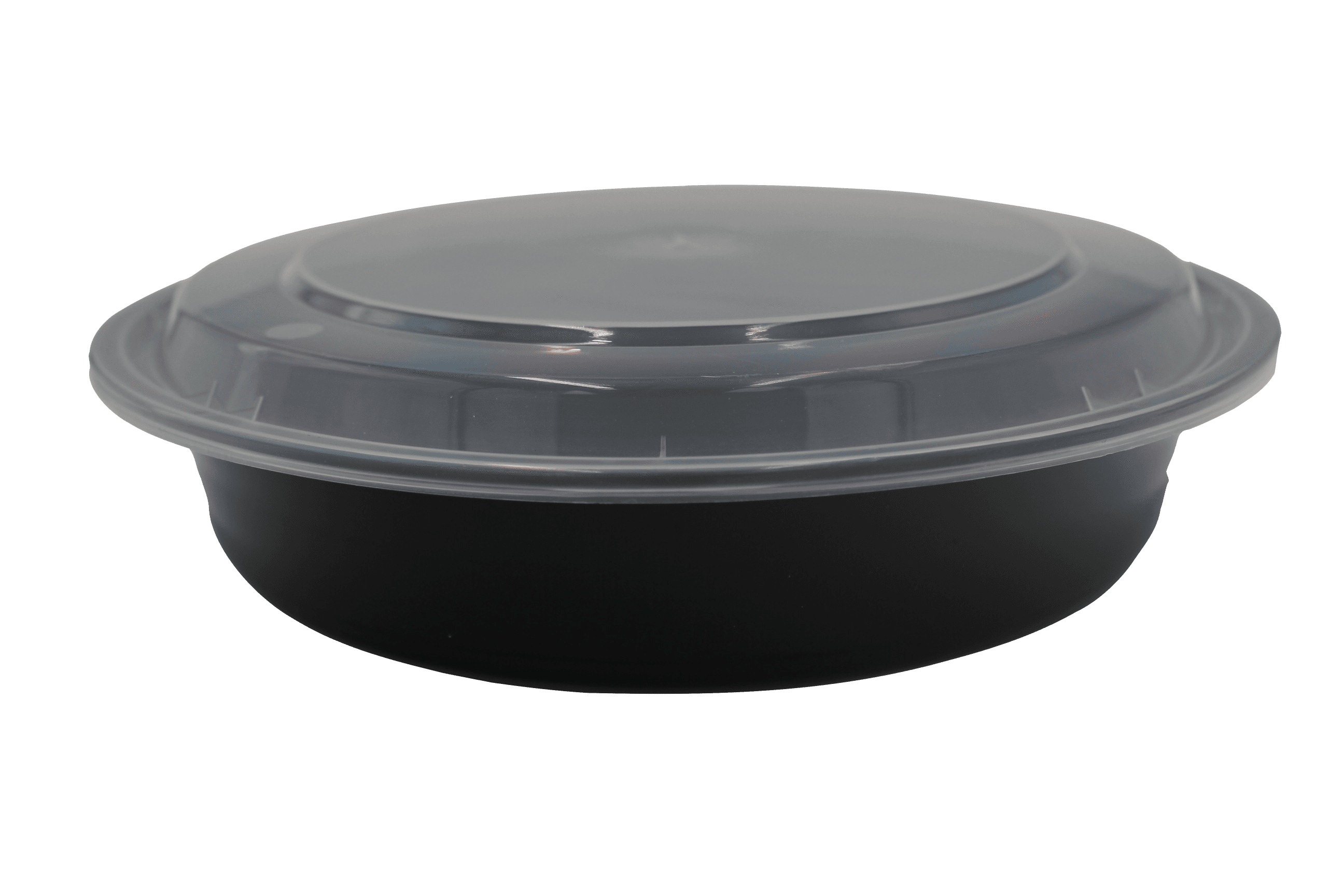 Take-Out Container Base & Lid Combo 48 OZ Plastic Black Clear Round Deep 150/Case