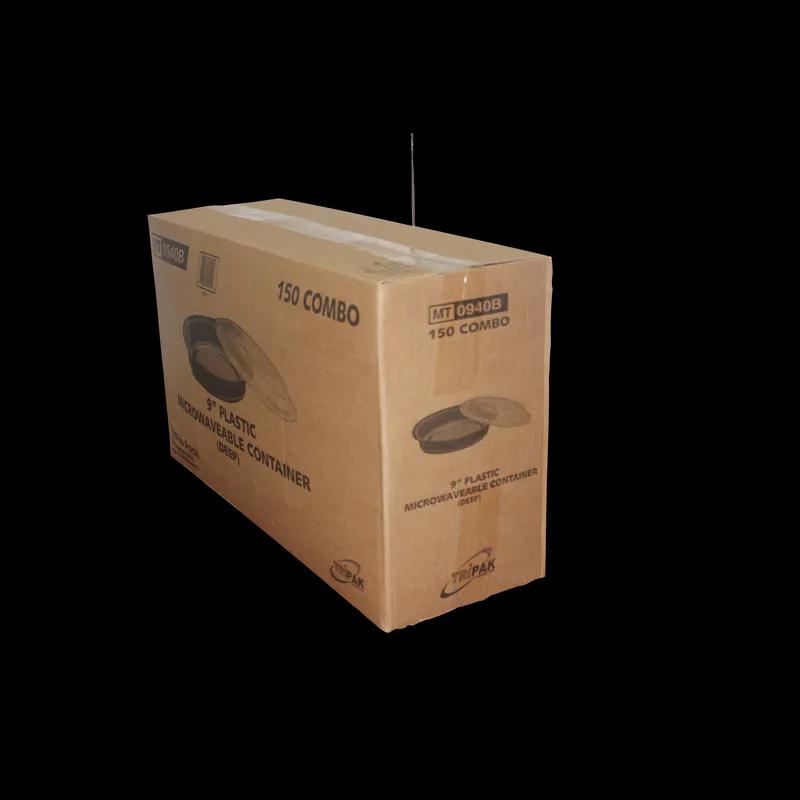Take-Out Container Base & Lid Combo 48 OZ Plastic Black Clear Round Deep 150/Case