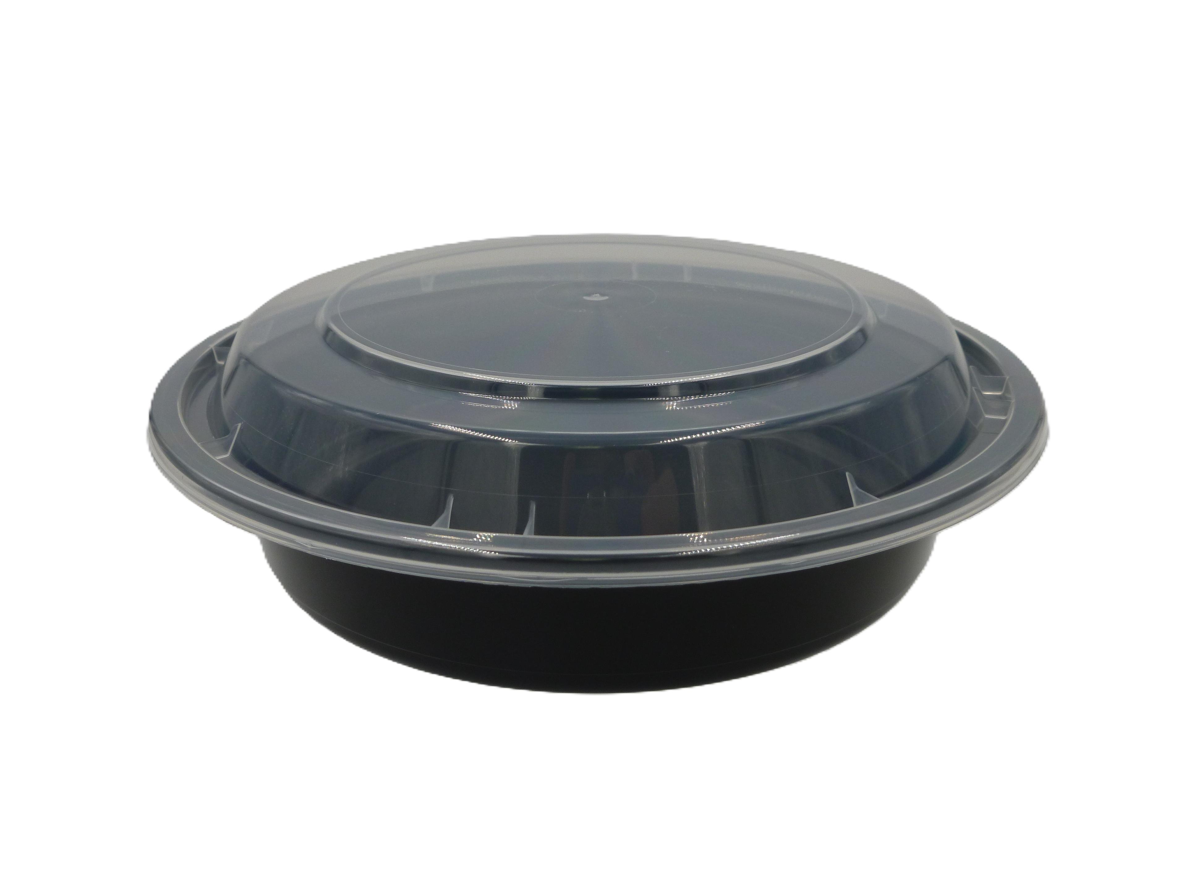 Take-Out Container Base & Lid Combo With Dome Lid 20 OZ Plastic Black Clear Round 150/Case