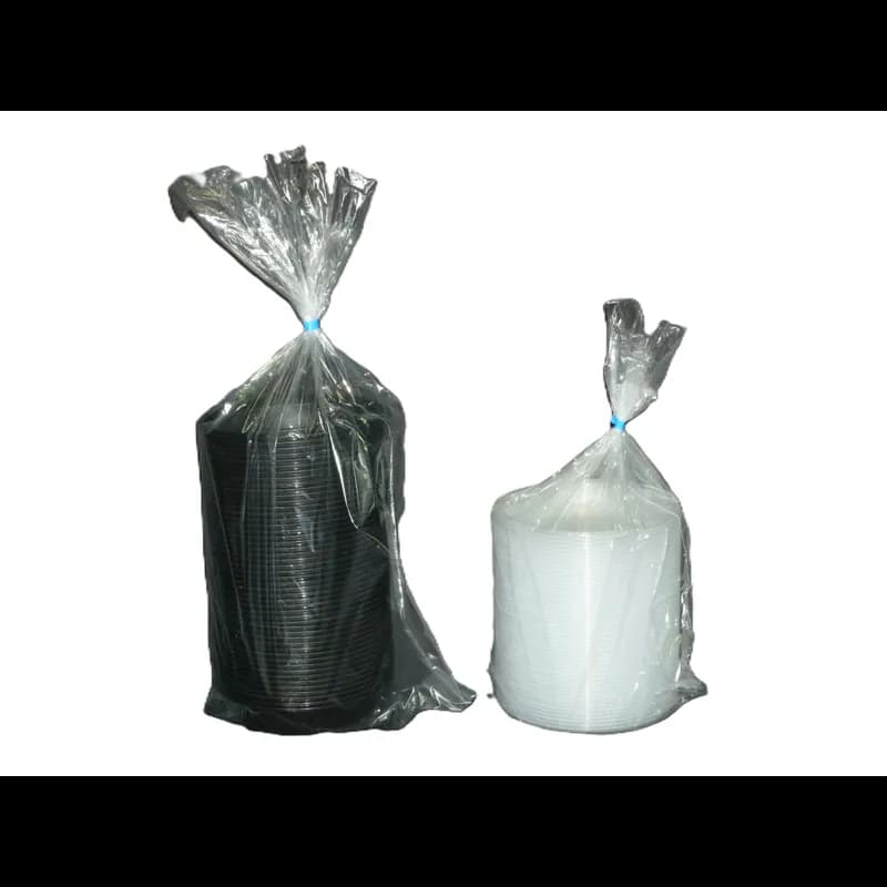 Take-Out Container Base & Lid Combo With Dome Lid 20 OZ Plastic Black Clear Round 150/Case