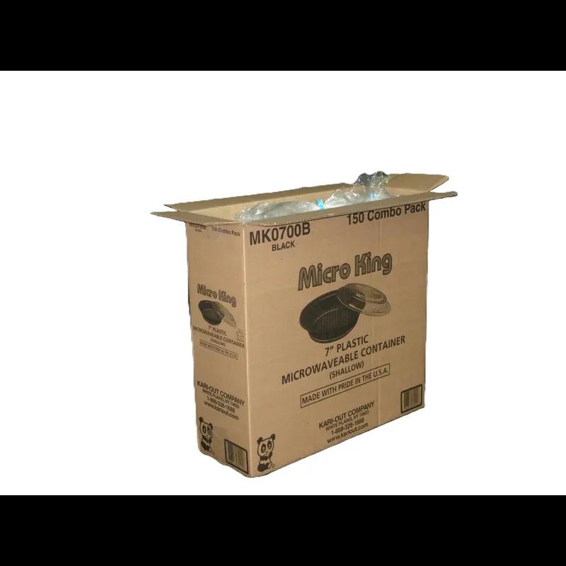 Take-Out Container Base & Lid Combo With Dome Lid 20 OZ Plastic Black Clear Round 150/Case