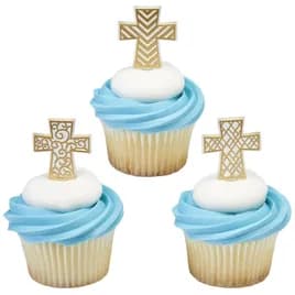 Cake & Cupcake Topper Pick 3X1.4X0.1 IN Gold Cross 144/Each