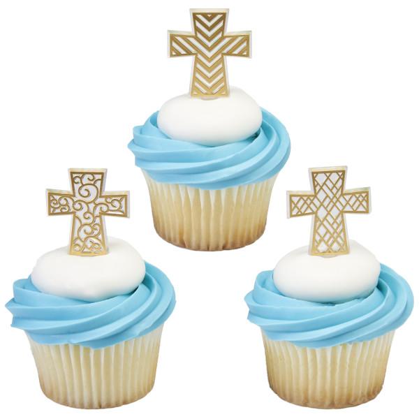 Cake & Cupcake Topper Pick 3X1.4X0.1 IN Gold Cross 144/Each