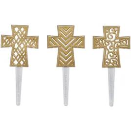 Cake & Cupcake Topper Pick 3X1.4X0.1 IN Gold Cross 144/Each