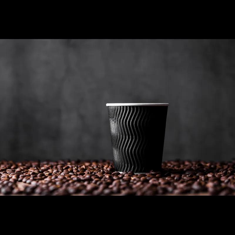 Cup Ripple 12 OZ Paper PLA Black Freezer Safe 25 Count/Pack 20 Packs/Case 500 Count/Case