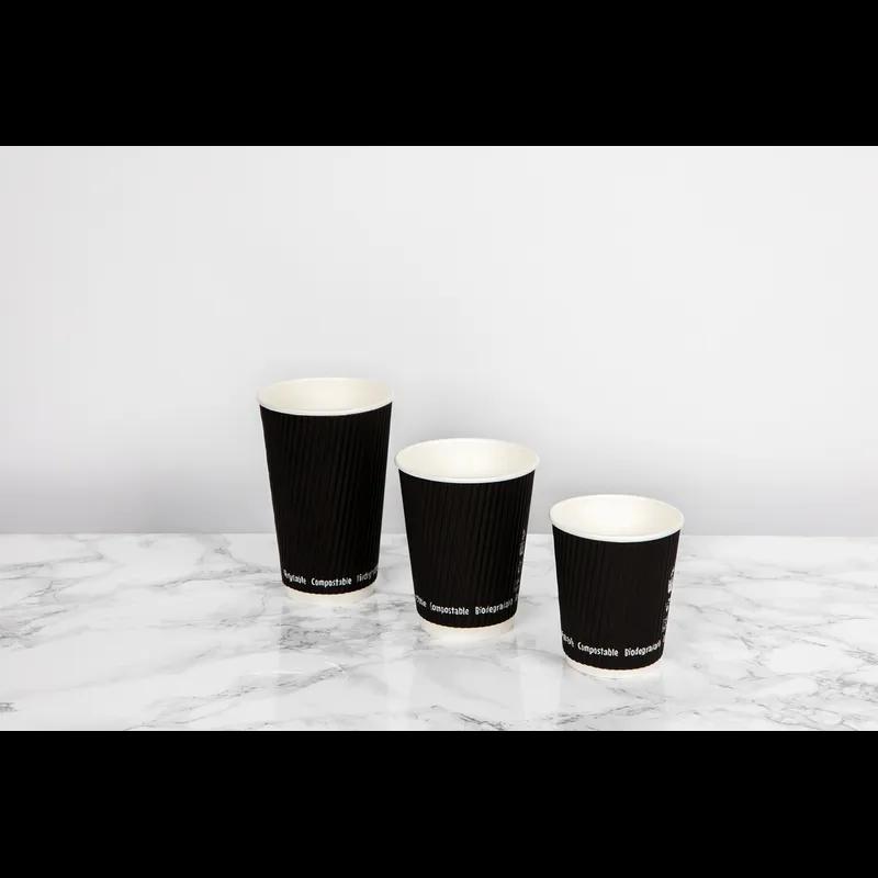 Cup Ripple 12 OZ Paper PLA Black Freezer Safe 25 Count/Pack 20 Packs/Case 500 Count/Case