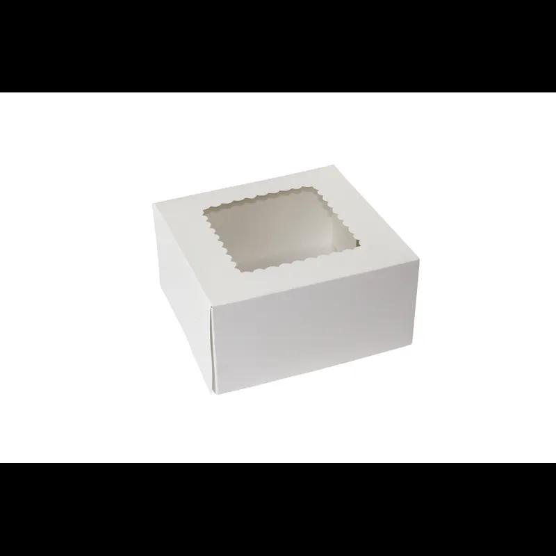 Bakery Box 8X8X4 IN Paperboard White 4 Corner Front Load 1-Piece Automatic With Window 100/Case