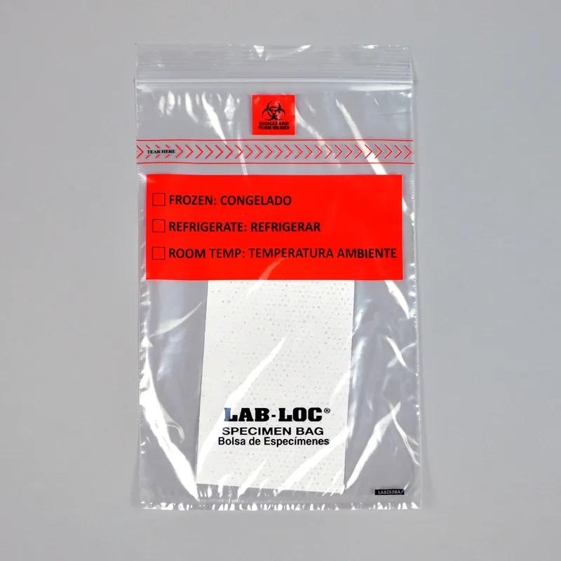 Lab-Loc® Specimen Bag 6X9 IN LDPE 1.75MIL Clear With Zip Seal Closure Absorbent Pad Removable Biohazard Symbol 1000/Case