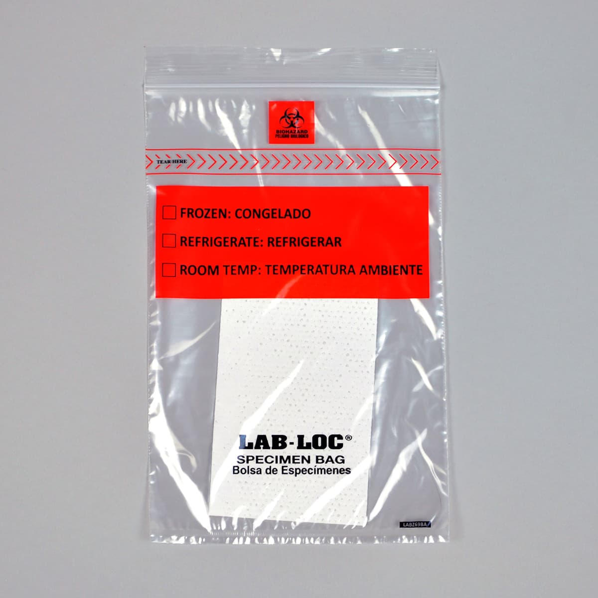 Lab-Loc® Specimen Bag 6X9 IN LDPE 1.75MIL Clear With Zip Seal Closure Absorbent Pad Removable Biohazard Symbol 1000/Case