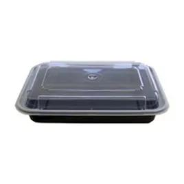 Take-Out Container Base & Lid Combo 24 OZ PP PET Black Clear Rectangle 200/Case