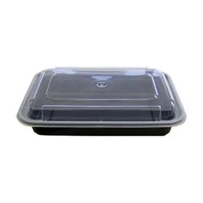Take-Out Container Base & Lid Combo 24 OZ PP PET Black Clear Rectangle 200/Case