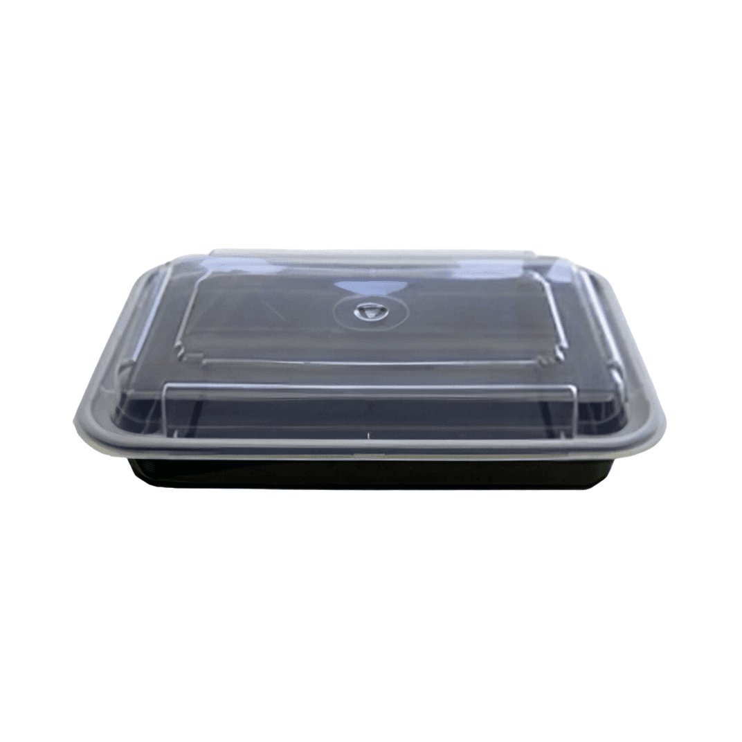 Thermosource Tooling Take-Out Container Base & Lid Combo 24 OZ PP PET Black Clear Rectangle 200/Case