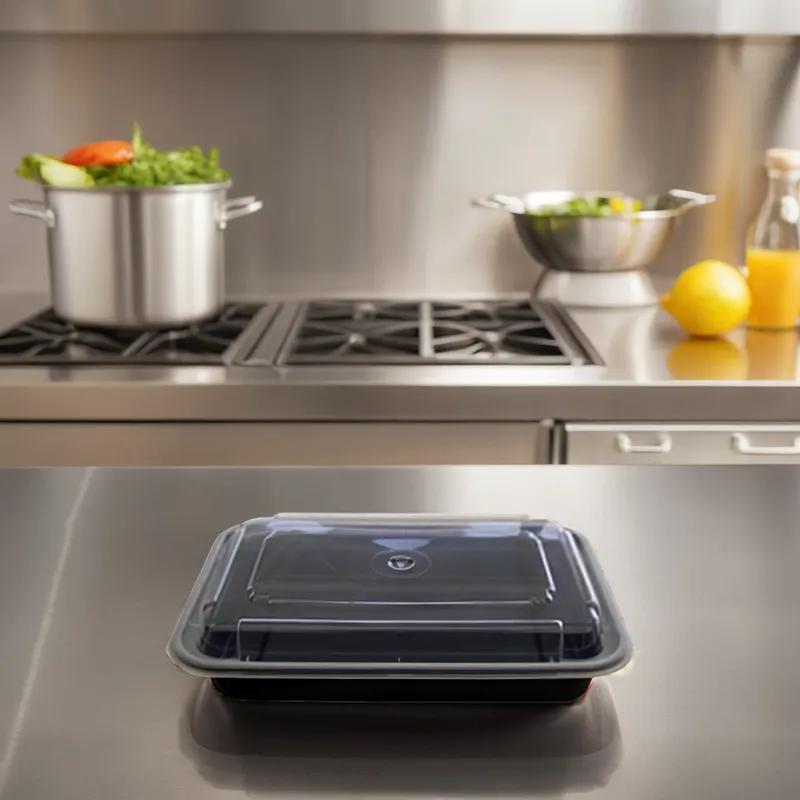 Thermosource Tooling Take-Out Container Base & Lid Combo 24 OZ PP PET Black Clear Rectangle 200/Case