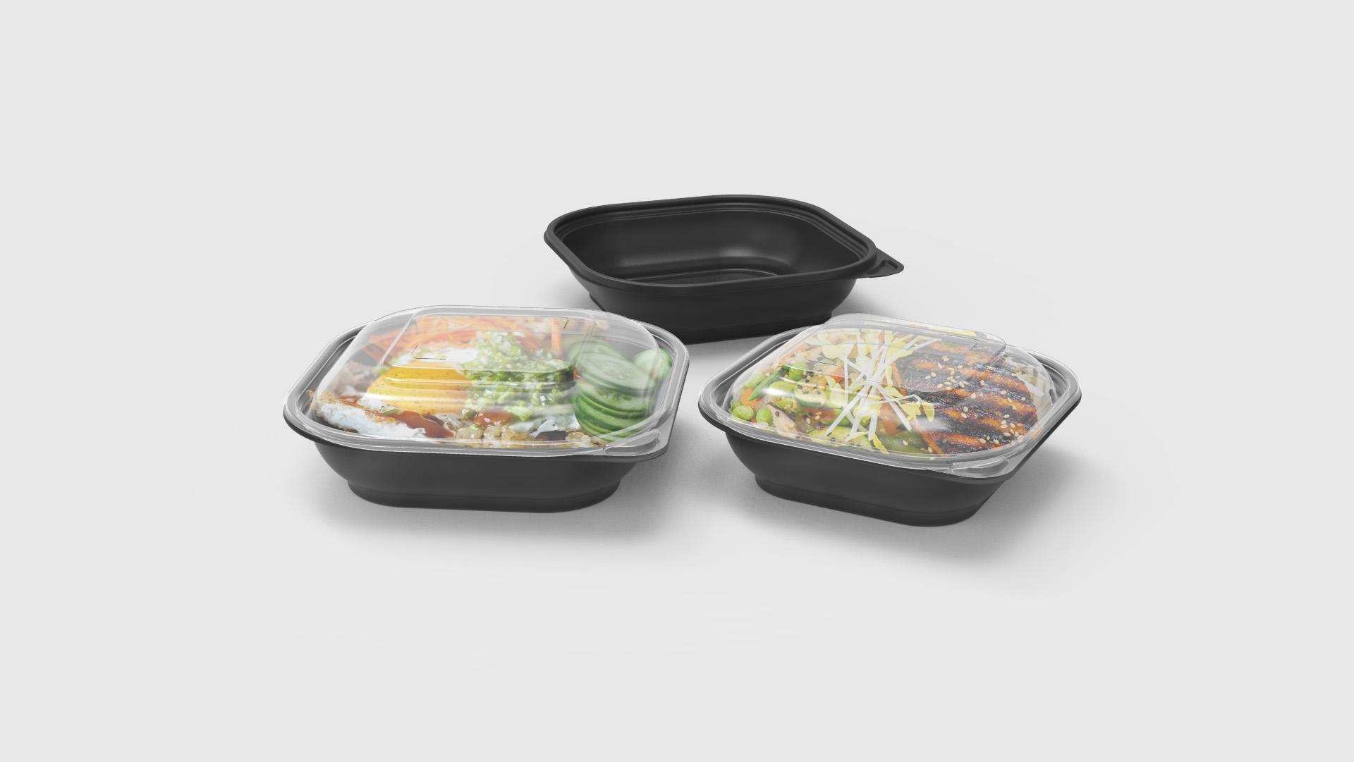 Thermosource Tooling Take-Out Container Base & Lid Combo 32 OZ PP Black Square 300/Case