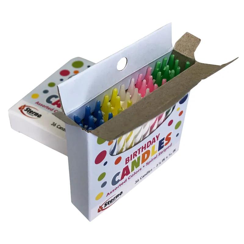 Birthday Candle Assorted Spiral 36 Count/Pack 12 Packs/Case 432 Count/Case