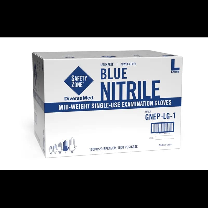 Gloves Large (LG) Blue Nitrile Powder-Free 1000/Case