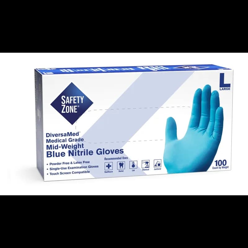 Gloves Large (LG) Blue Nitrile Powder-Free 1000/Case