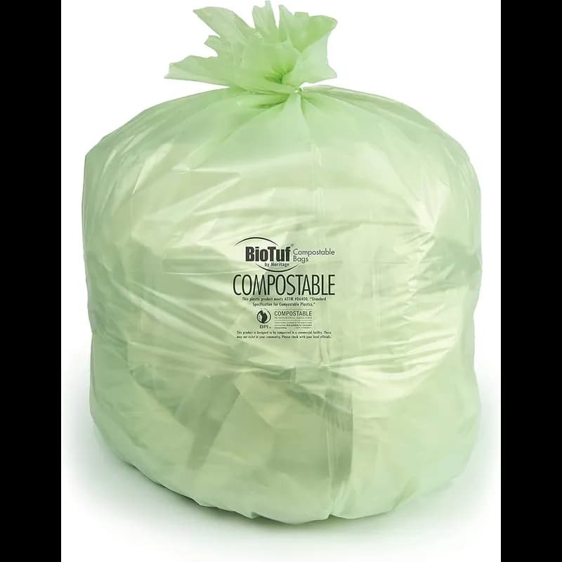 Heritage BioTuf Can Liner 30X39 IN 30 GAL Green Bio-Plastic 1.20MIL 25 Count/Roll 5 Rolls/Case
