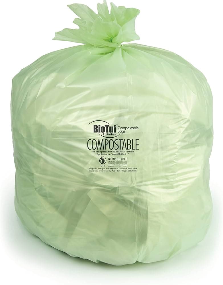 Heritage BioTuf Can Liner 30X39 IN 30 GAL Green Bio-Plastic 1.20MIL 25 Count/Roll 5 Rolls/Case