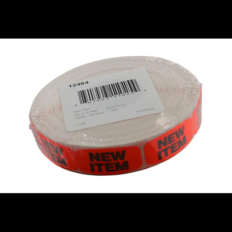 New Item Label 0.625X1.25 IN Black Fluorescent Red Short Oval 1000 Count/Roll 50 Rolls/Case 50000 Count/Case