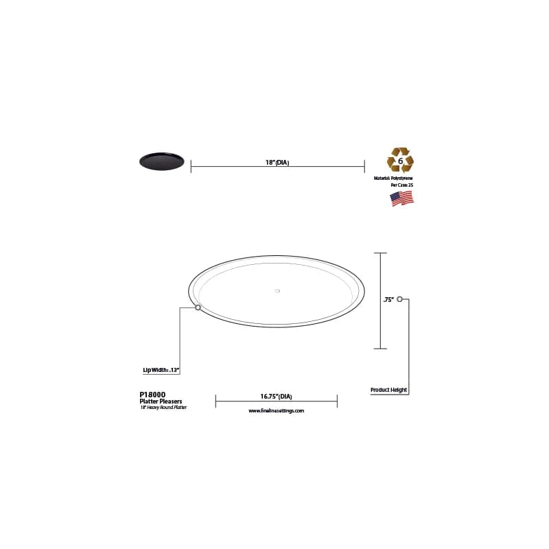 Platter Pleasers Serving Tray Base 18 IN Plastic White Round Heavy Duty 25/Case