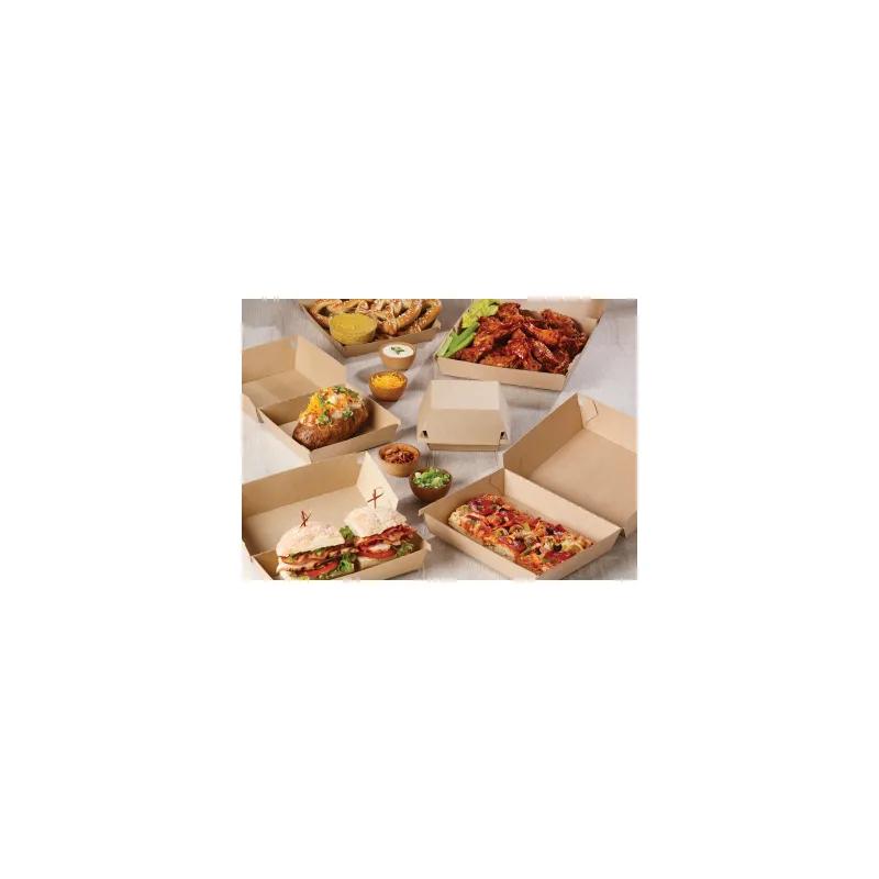 Take-Out Box Hinged With Dome Lid 8X8X3 IN Corrugated Paperboard Kraft Square Fluted 100/Case