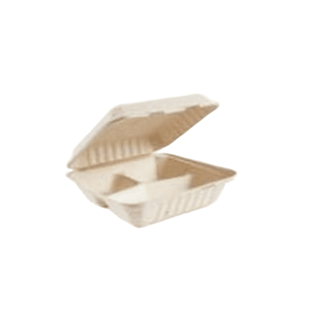 Victoria Bay Take-Out Container Hinged 9X9X3 IN 3 Compartment Sugarcane Square 300/Case